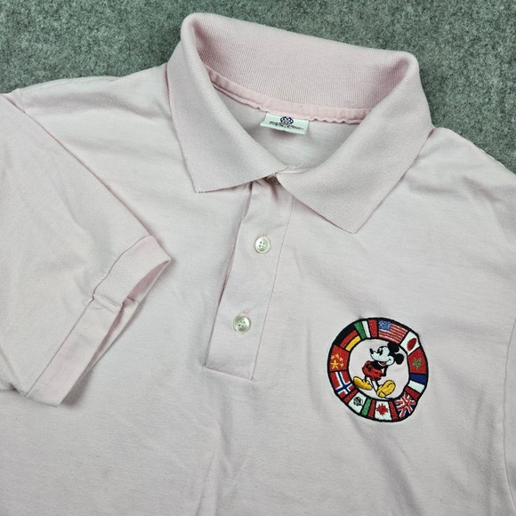 Disney Tops - Vtg 80s Disney Polo Shirt Adult Medium Pink Mickey Mouse Epcot Center Pastel